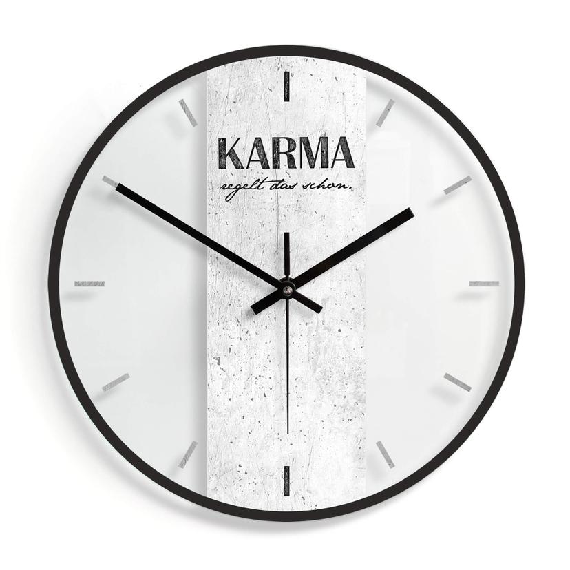Wanduhr aus Glas - Karma regelt das schon Ø30 cm