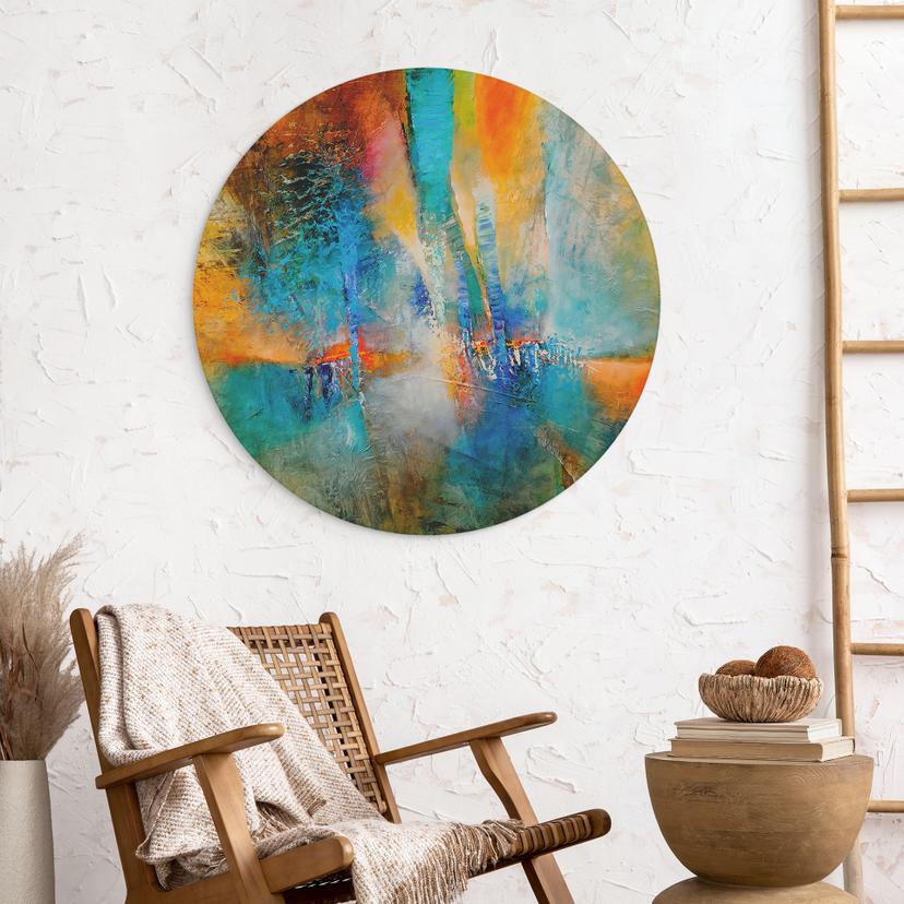 Stampe per pareti Urban light in blu e arancione - Schmucker - Alu-Dibond Round