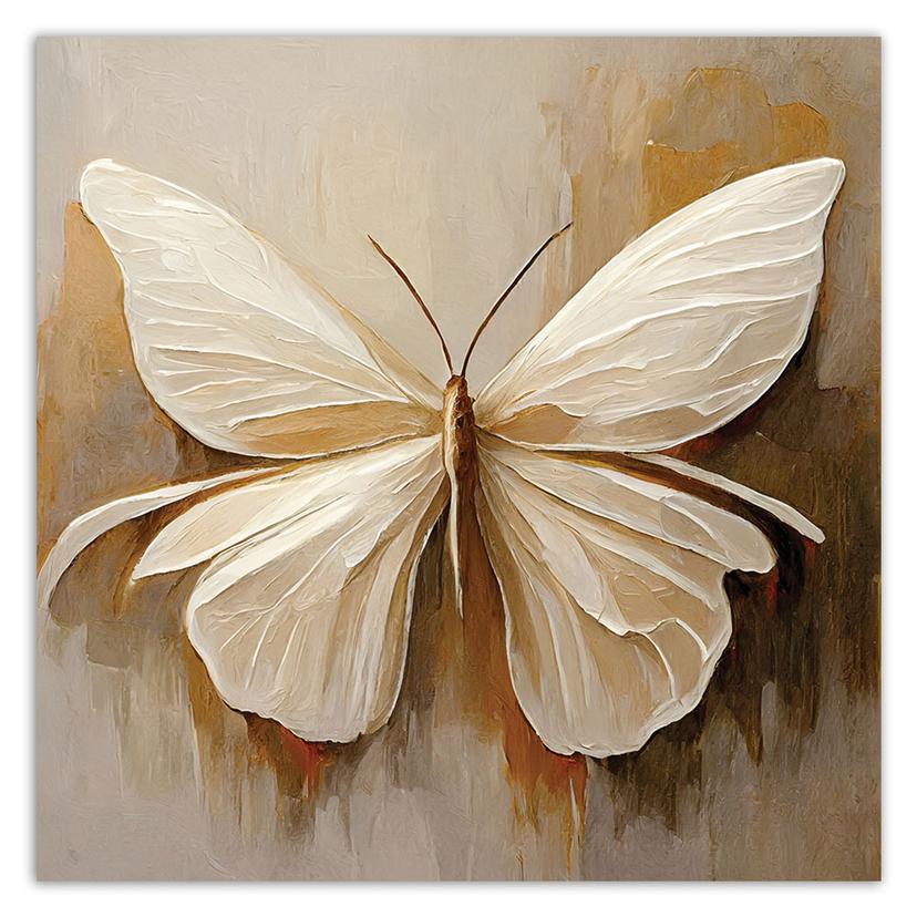 Canvasbillede, Sommerfugl beige malet