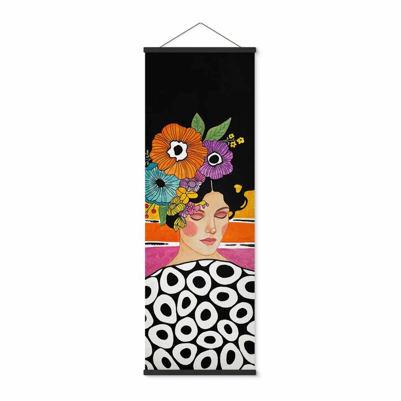 Affiche textile Femme à la couronne de fleurs colorées - Hülya - Panorama