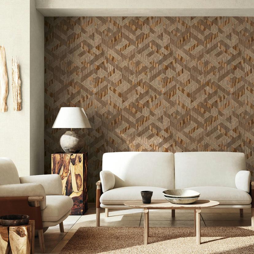 Ikke-vævet tapet 3D-look træeffekt landhus mat i beige brun
