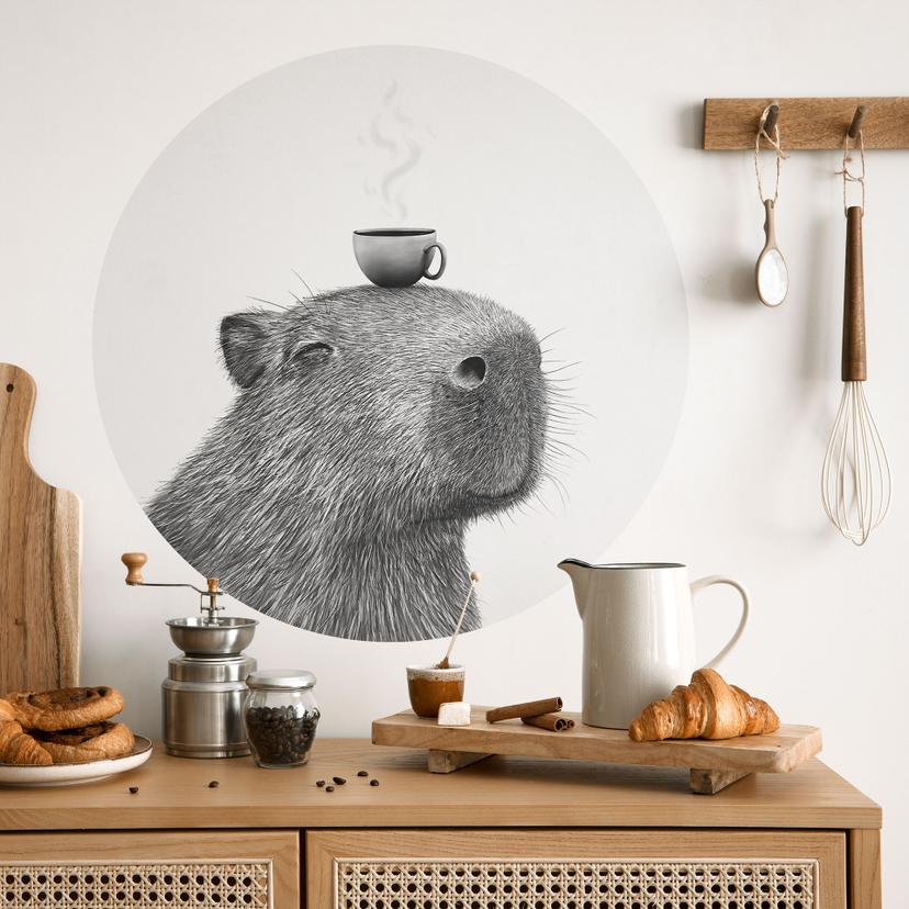 Sticker mural Capybara Matin Café - Korenkova - Rond