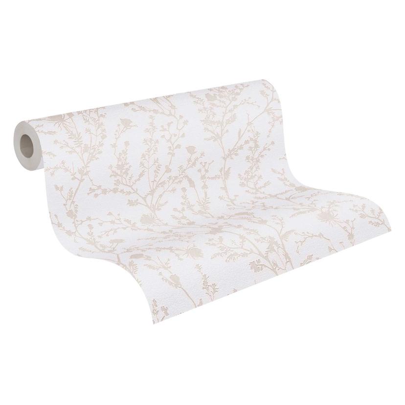Carta da parati rami in fiore grigio bianco - Carta da parati a fiori - Carta da parati con motivi f