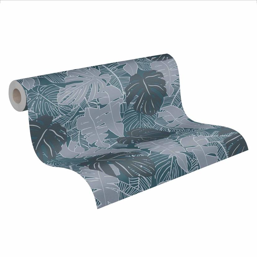 Carta da parati palma grigio antracite - Carta da parati jungle - Carta da parati design foglie di p