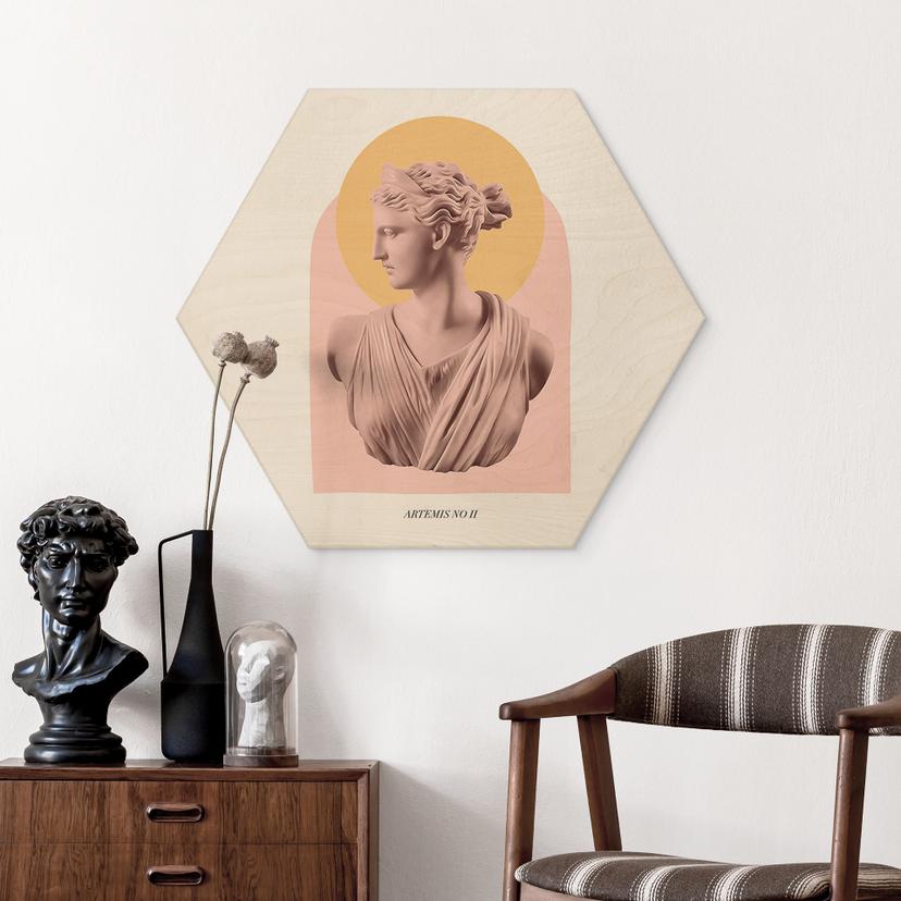 Esagono in legno Statua della dea Artemide - Grace Digital Art