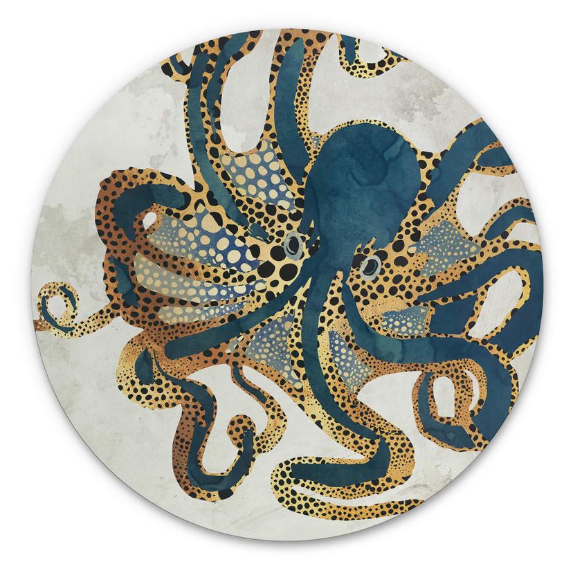 Tableau sur alu-Dibond rond SpaceFrog Designs - Poulpe doré