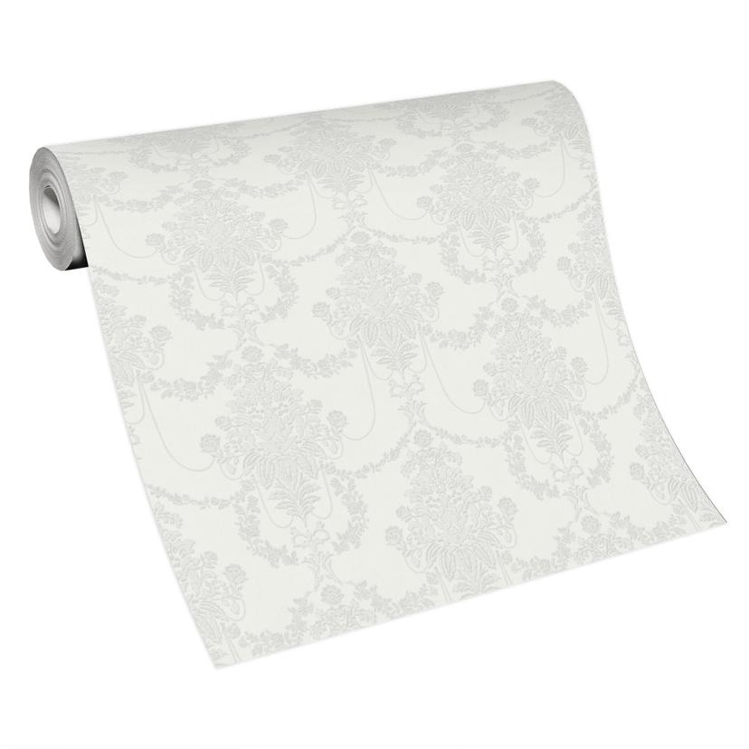 Carta da parati decorativa Erismann Versailles bianco, grigio, argento