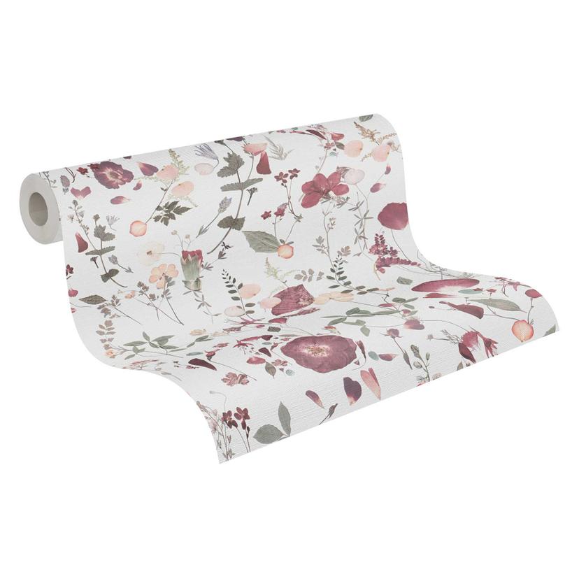 Papel pintado floral flores acuarela - Papel no tejido púrpura verde beige - Papel pintado floral ro