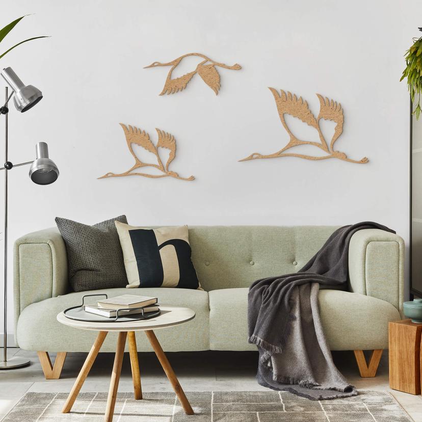 Decoración en madera grullas bandada de pájaros 02 - MDF naturaleza (3 piezas)