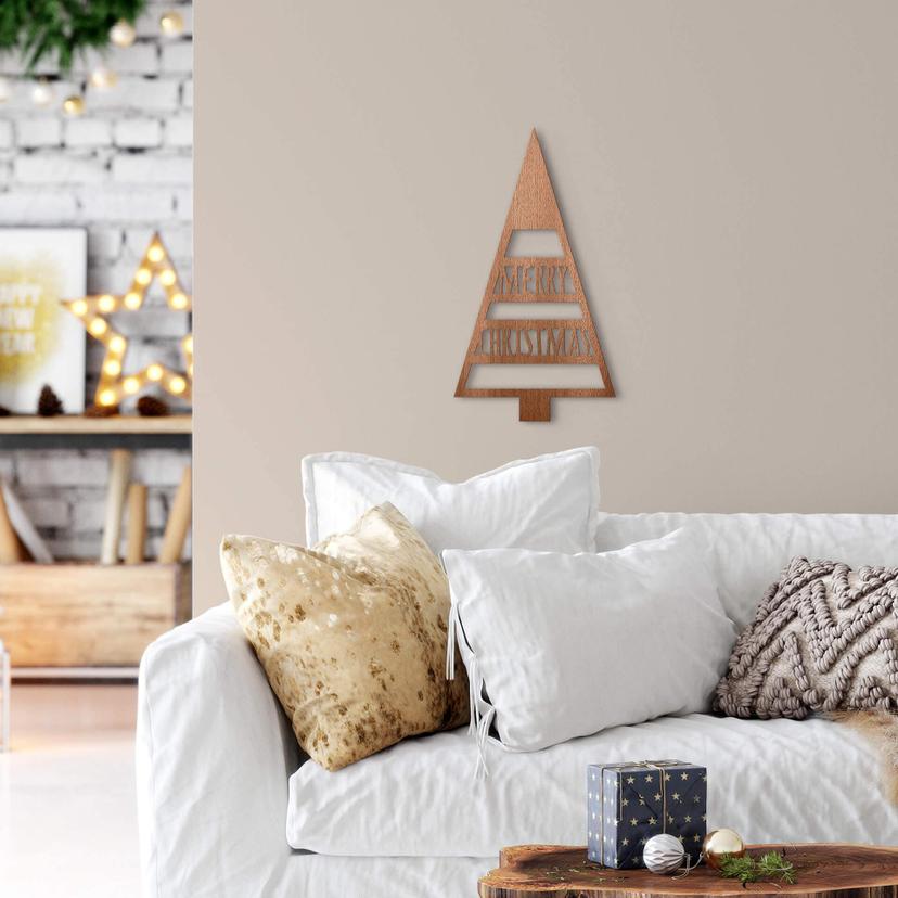 Decoración en madera - Árbol de Navidad Feliz Navidad - madera de caoba