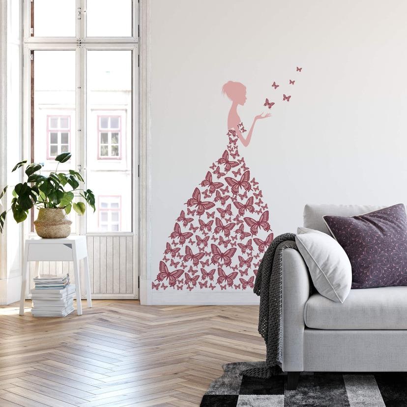 Sticker mural - Lady with Butterflies-mauve