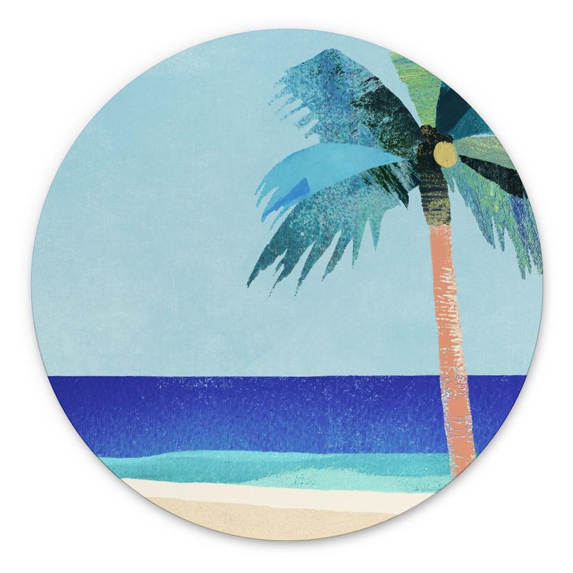 Tableau Plage de vacances avec palmier - Rivers - Alu-Dibond Rond