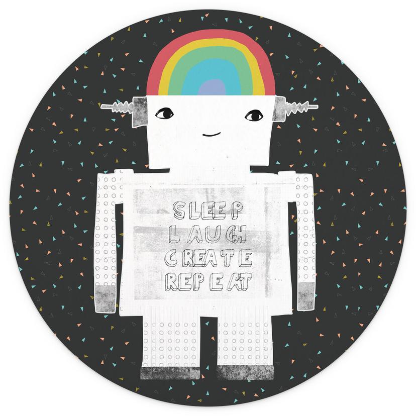 Fotomural Arco iris Robot Dormir Reír Crear - Treechild - Redondo - Autoadhesivo/no tejido