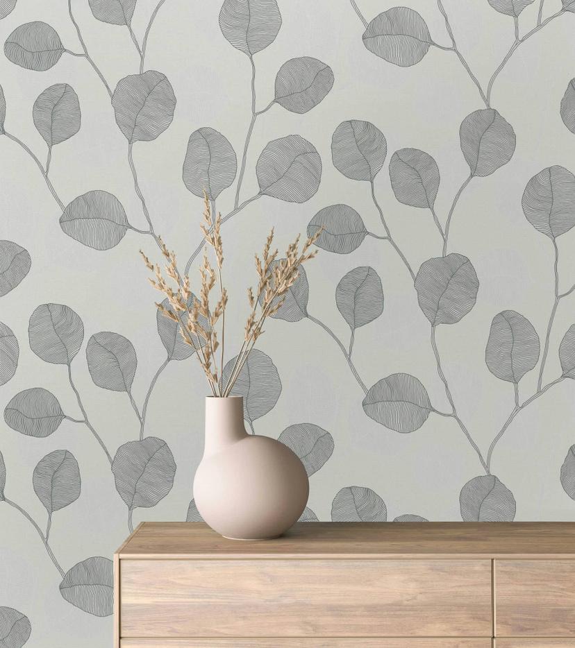 Vliestapete Grau Schwarz Weiß Floral für Wohnzimmer Schlafzimmer Küche marburg Tapete