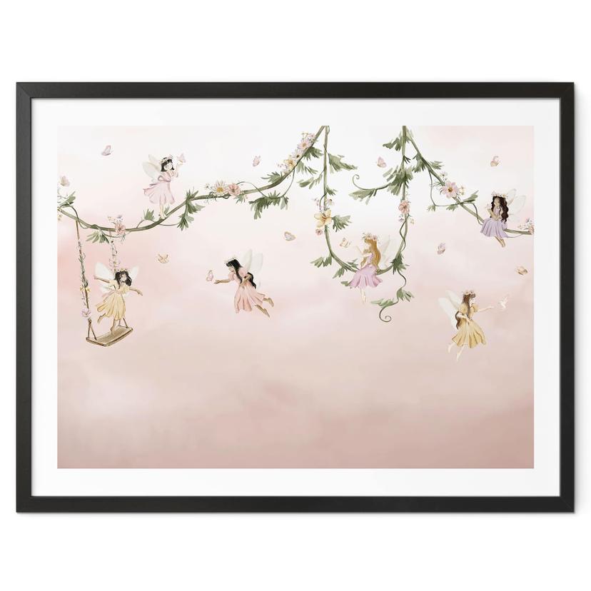 Póster Pequeñas hadas sobre nubes rosas - Oliver Robins