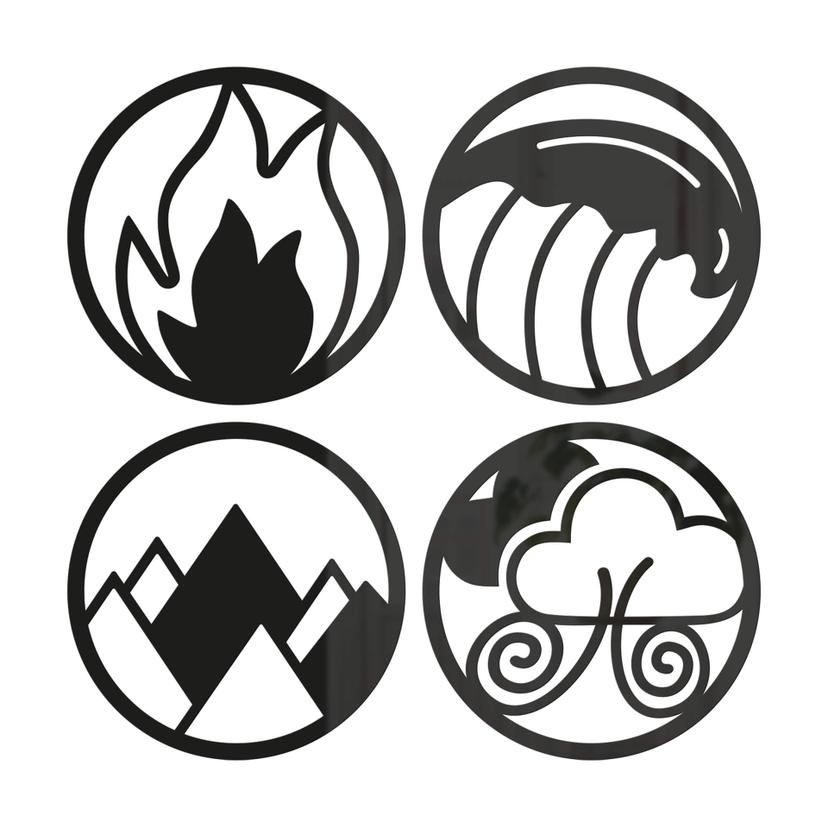 Decoro in acrilico Quattro elementi - Fuoco Acqua Terra Aria (4 parti)
