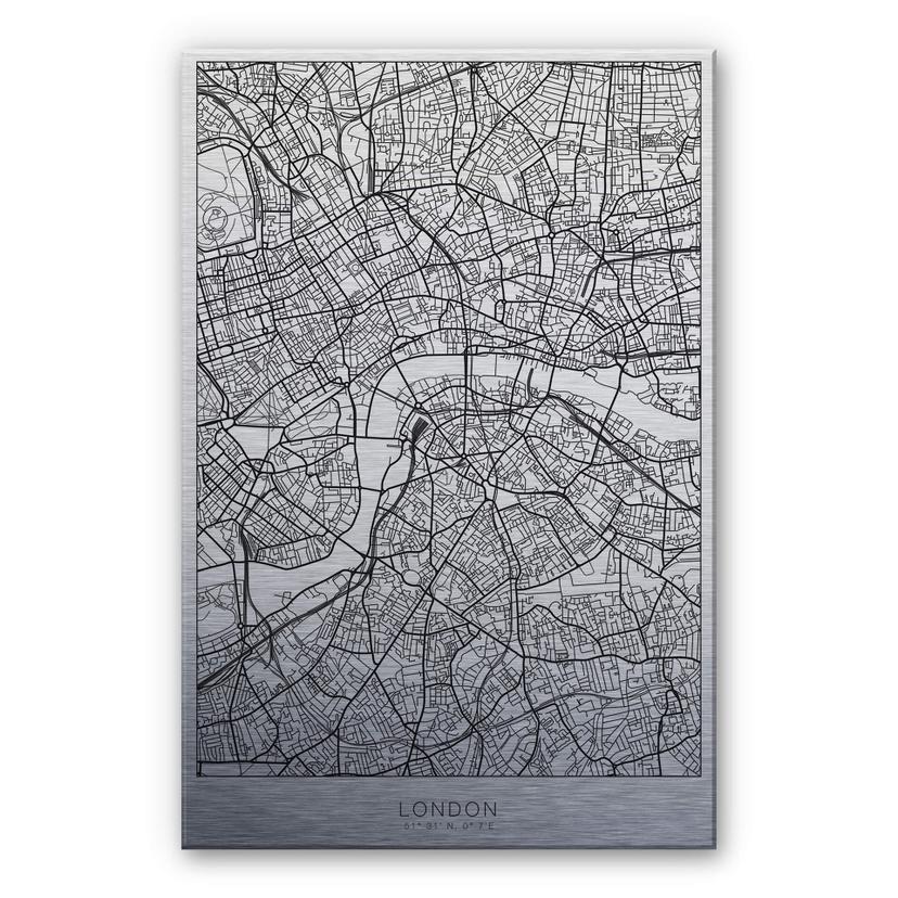 Alu-Dibond mit Silbereffekt Stadtplan London