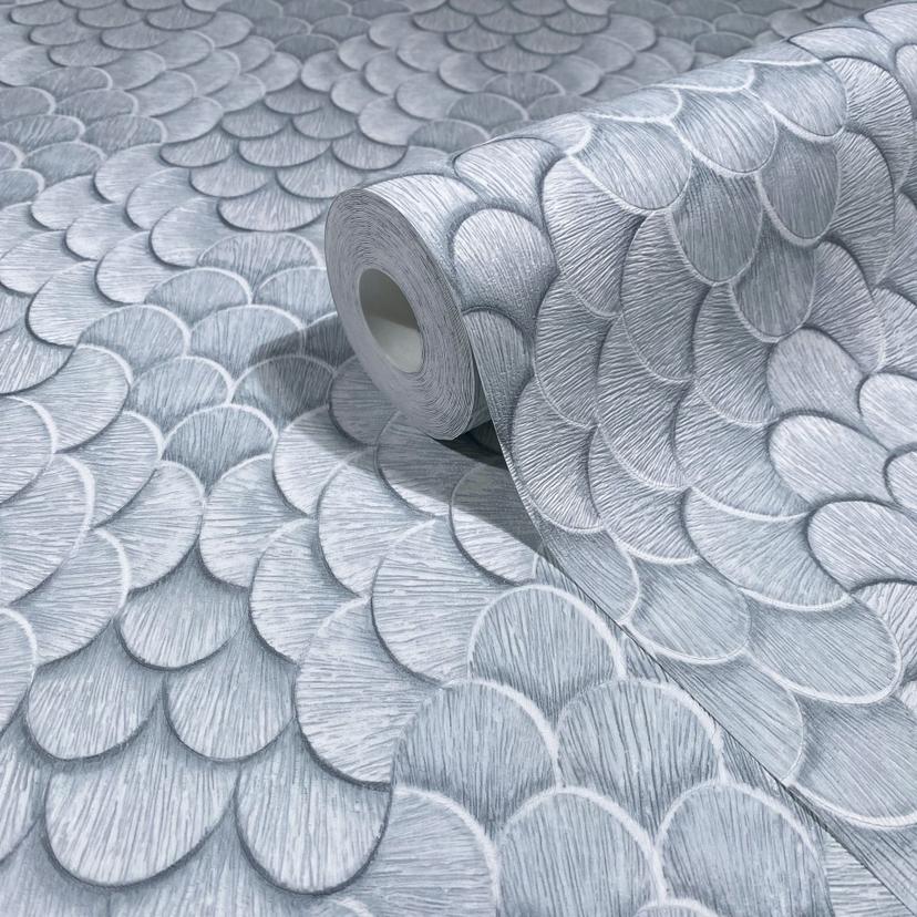 Papel pintado no tejido flores, aspecto 3D geométrico mate en verde