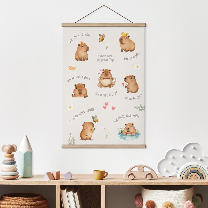 Stoffbild - Affirmationen Capybara, Bestärkungssprüche fürs Kinderzimmer