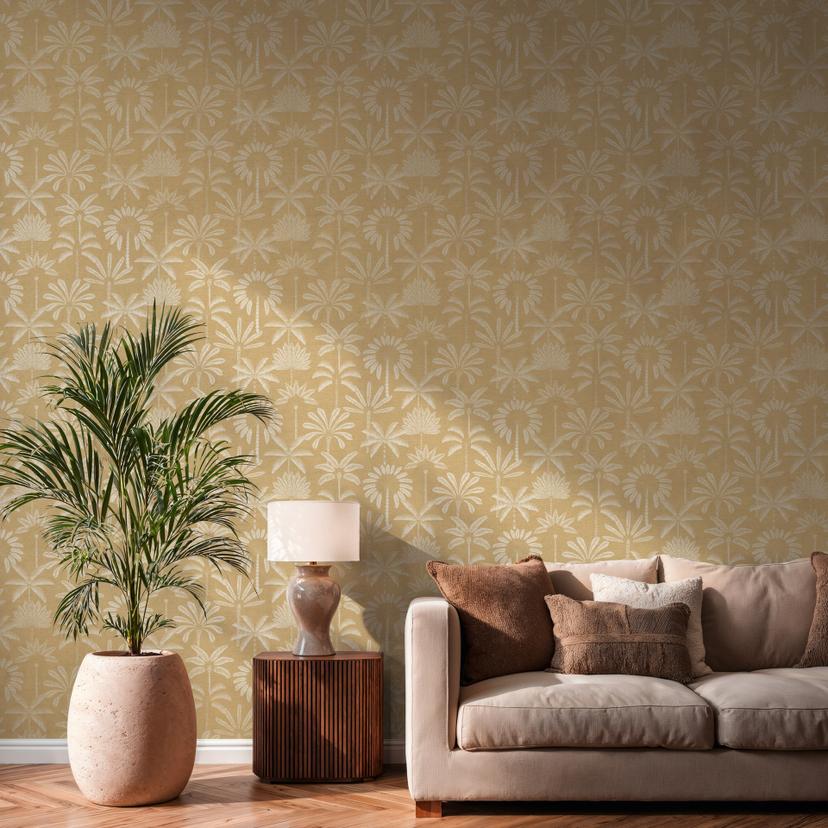 Ikke-vævet tapet palmer beige creme metallic tapet tapet blade natur gang