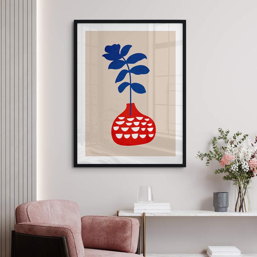 Poster Kubistika - Fiore selvatico in vaso rosso