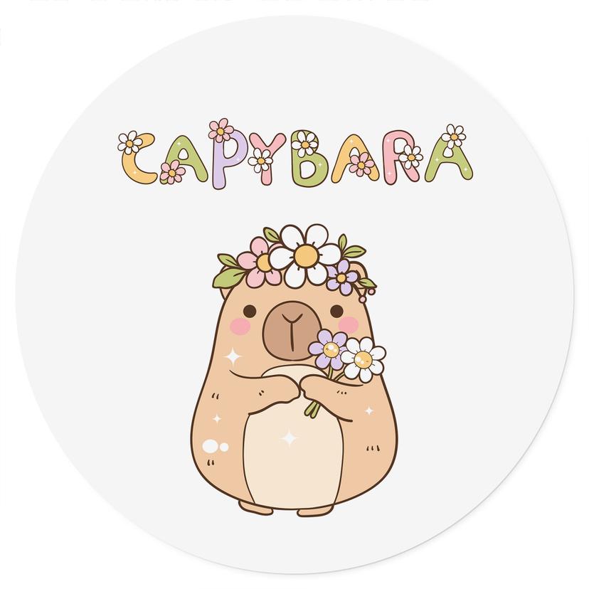 Lieve capibara met bloemenkroon Muursticker - Rond