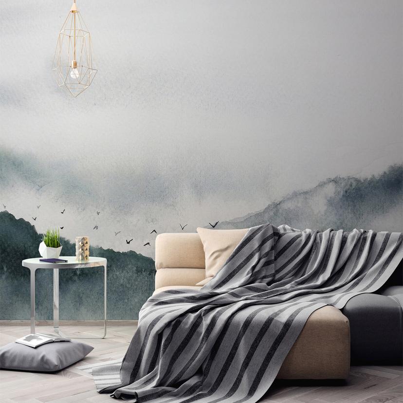 Designwalls i grå og sort 0photowaller Designwalls non-woven tapet GloomyLandscape fugle natur