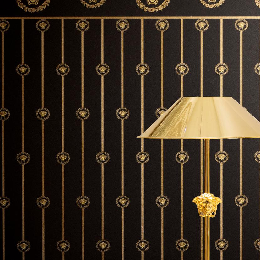 Versace Papier peint intissé I Love Baroque Bordure de socle Medusa Noir Or Luxe