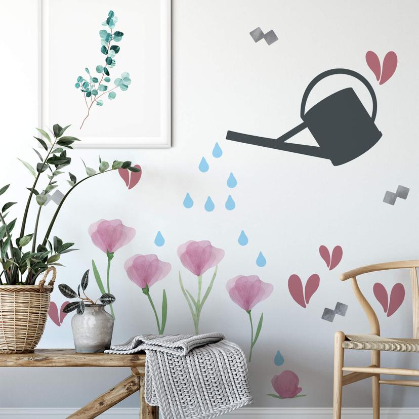 Adesivo murale – Innaffiatoio e fiori