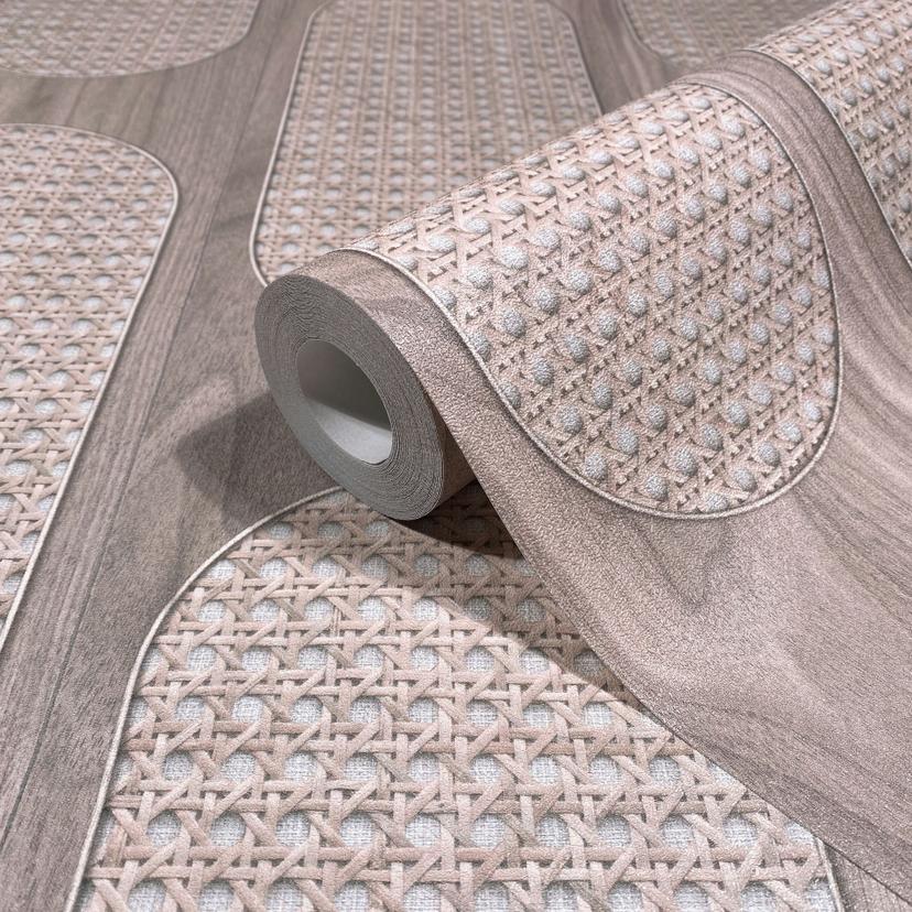 Non-woven tapet i gråbrun trälook textur trä geometrisk