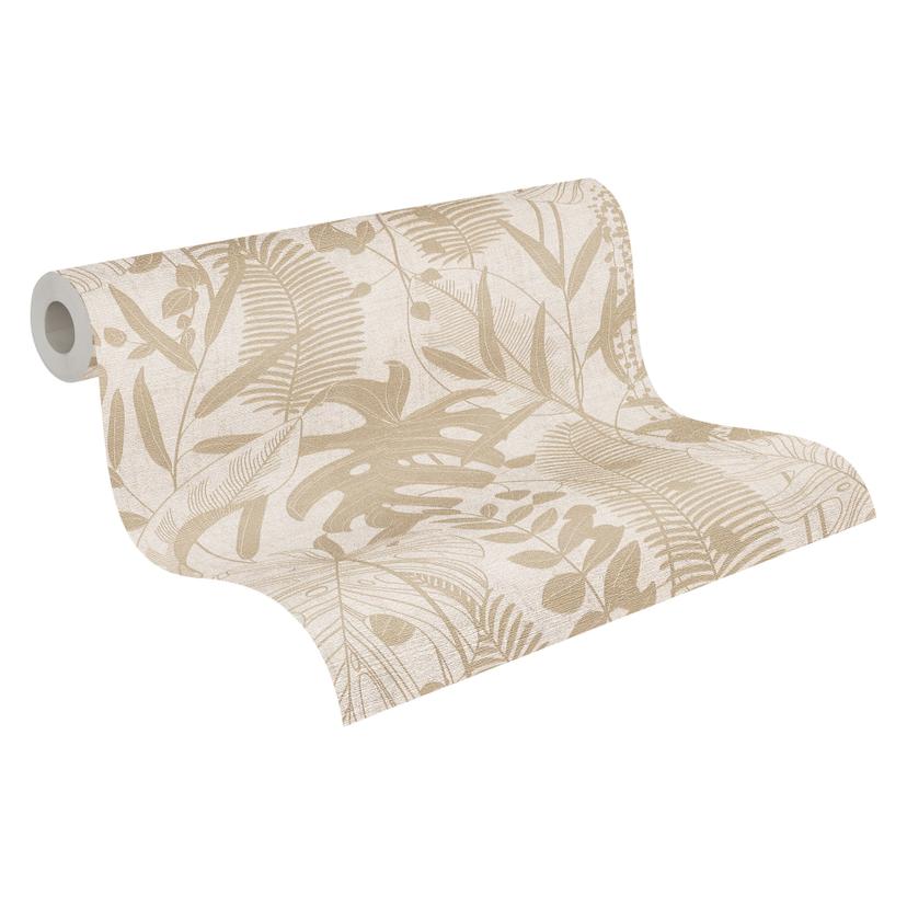 Papel pintado no tejido hojas de palmera beige crema empapelado metalizado papel pintado naturaleza