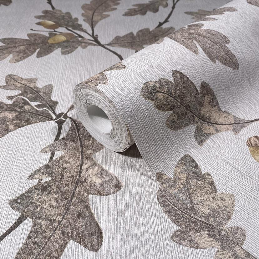 Non-woven tapet med bladmotiv med kastanjer grå, brun blommig