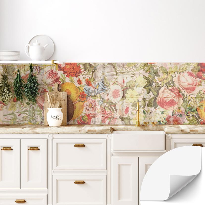 Salpicadero de cocina autoadhesivo Collage de flores de colores - Frida Floral Studio