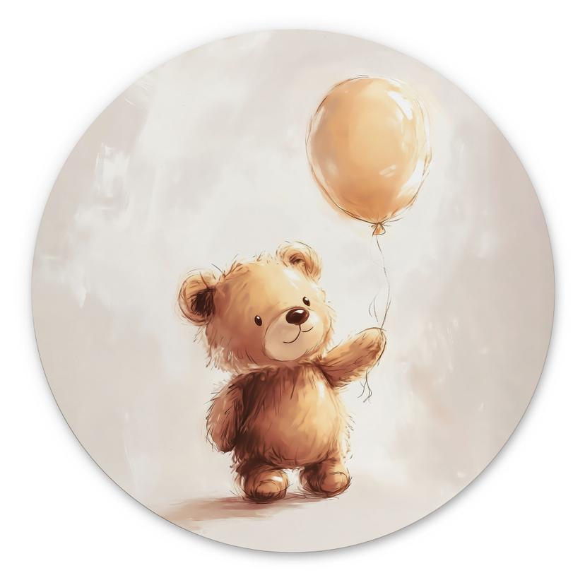 Fototapet Lille bamse med ballon - Magnusson - rund – print på aluminium (Alu-Dibond)