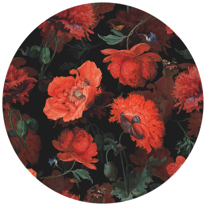 Fototapet UN Designs - Röda blommor - Rund - non-woven tapet/självhäftande non-woven tapet