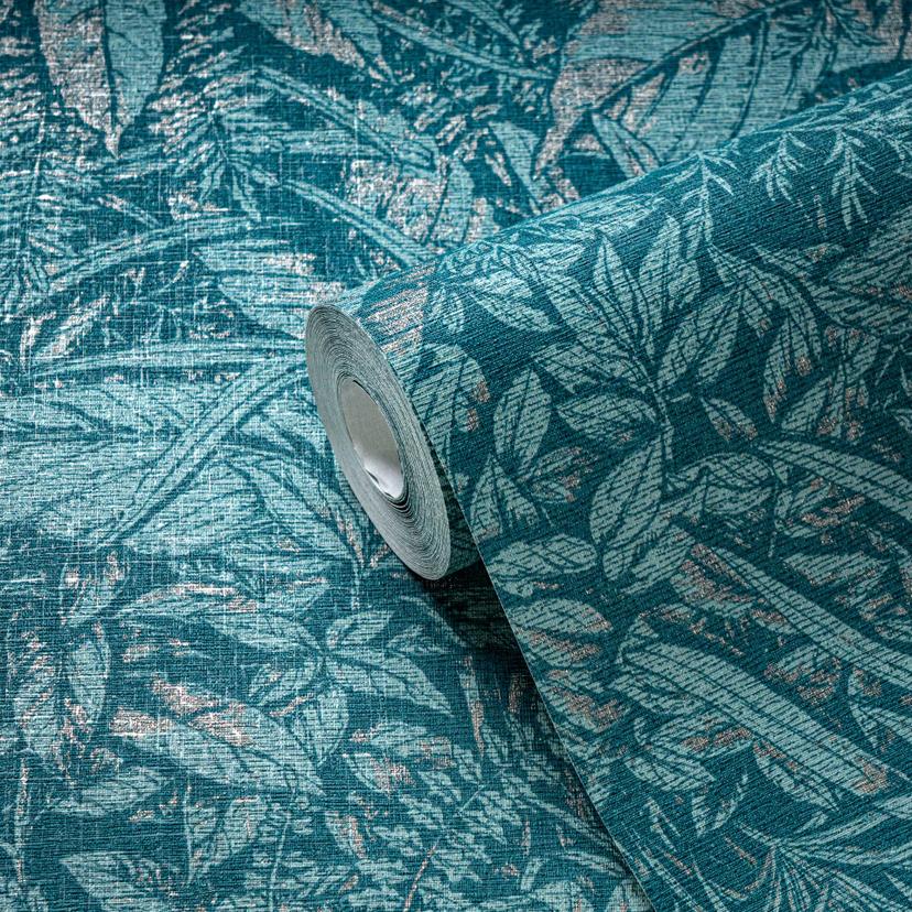 Papel pintado Selva en tonos azules - no tejido con textura fina - decoración mural