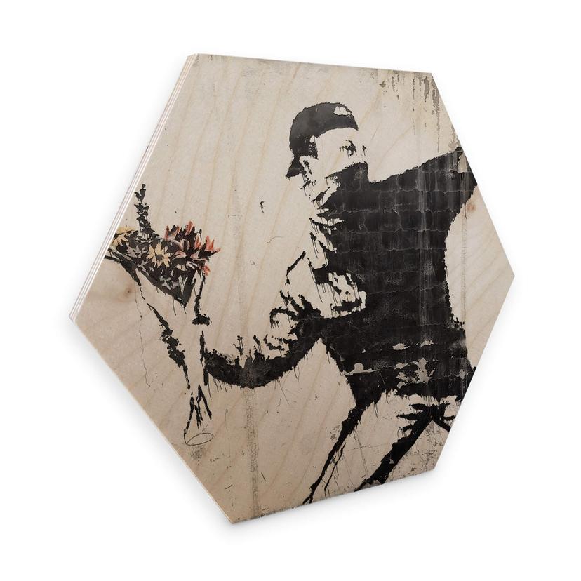 Hexagon - Træfinér - Banksy - Flower Thrower