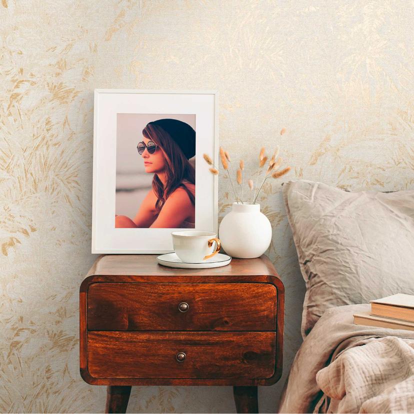 Naturinspireret plantemønster creme-beige tapet - non-woven tapet