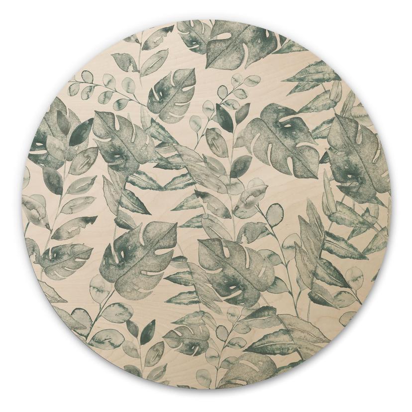 Billede af træ jungleblade akvarel creme - Bloomery Decor - Round