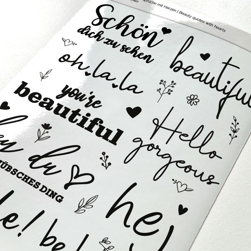 Sticker Beauty Sprüche mit Herzen