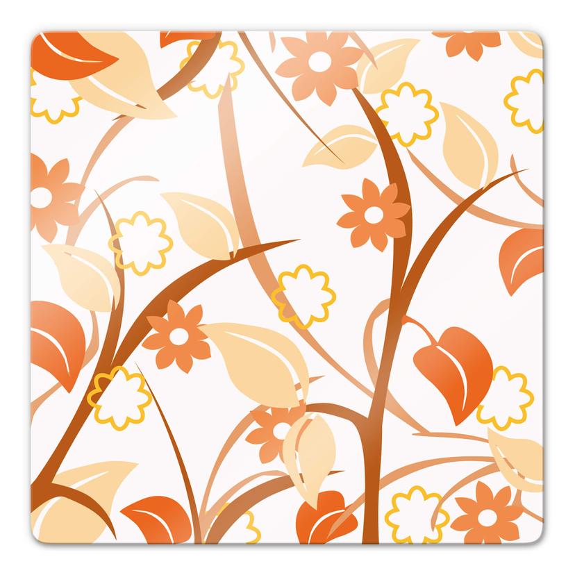 Glasbillede - Orange Blomsterhave