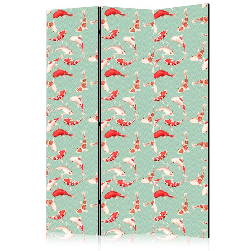 Paravent, Raumteiler freistehend, Trennwand - Fish and Japanese Pattern