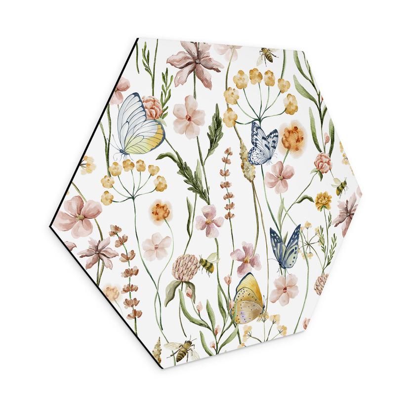 Hexagon Dibond Forårseng med sommerfugle - UN Designs