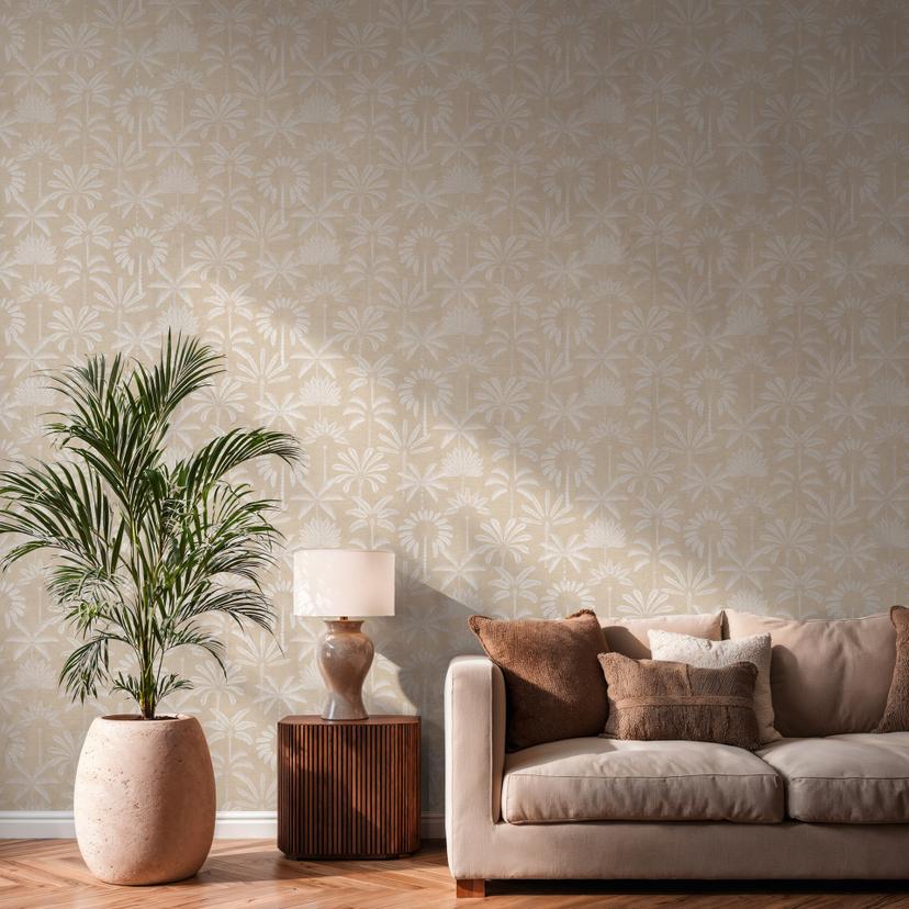 Ikke-vævet tapet palmer beige creme hvid metallisk tapet tapet blade natur