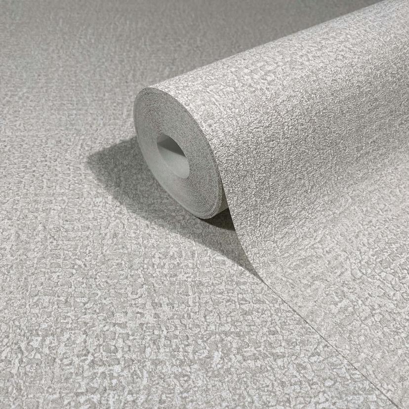 Non-woven tapet i grått, beige texturerat textilt putsutseende slätt