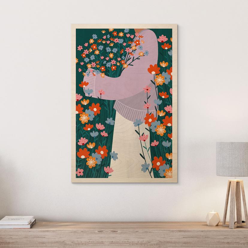 Stampa su legno di una donna in un giardino fiorito colorato - Müller