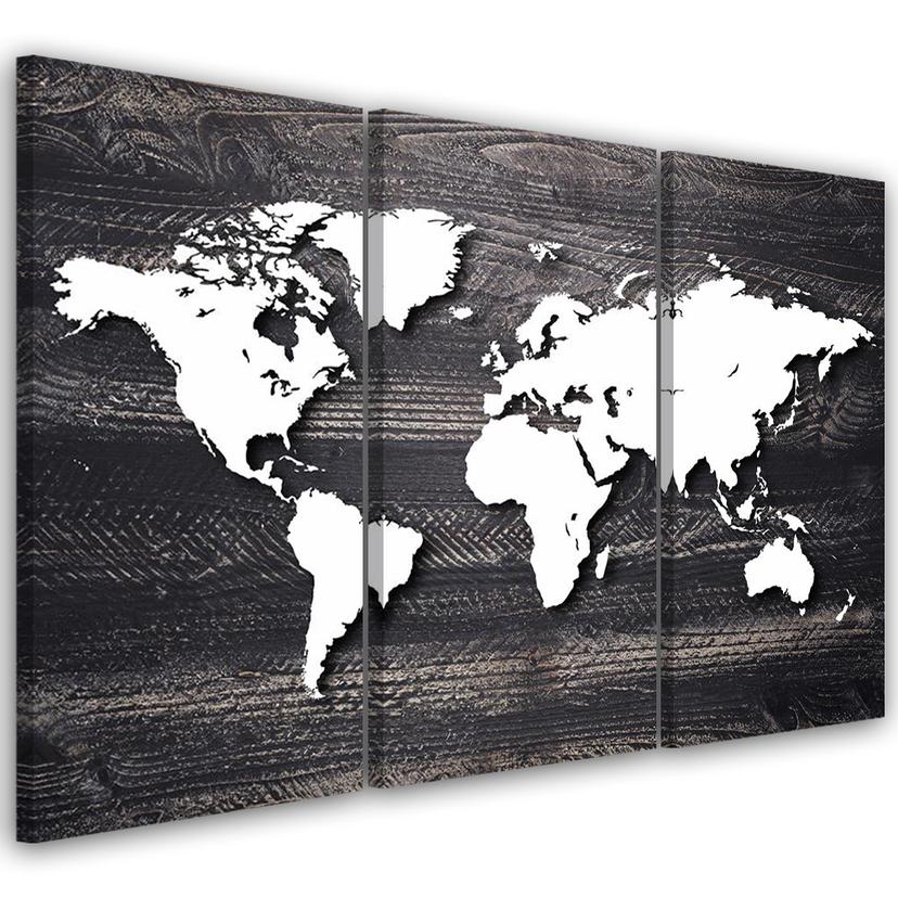 Impression sur toile en 3 parties, carte du monde vintage