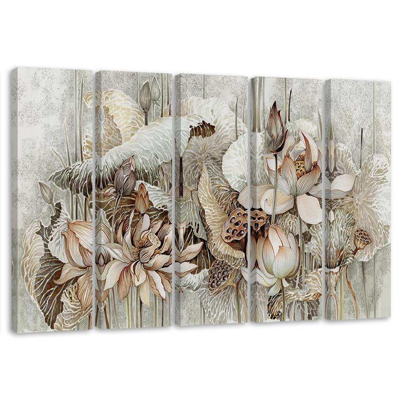 5 stykke lærredstryk, Saint Lotus-blomster