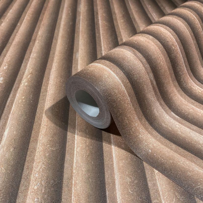Carta da parati in tessuto non tessuto in marrone beige aspetto 3D pannello acustico aspetto legno s