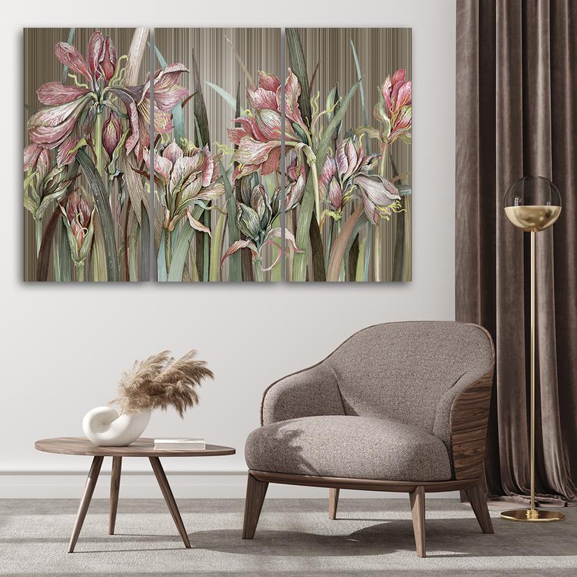 Stampa su tela 3 pezzi, fiori di iris